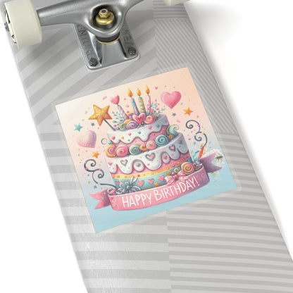 Cute Happy Birthday Cake Kiss-Cut Sticker-My Bright Side Clothing