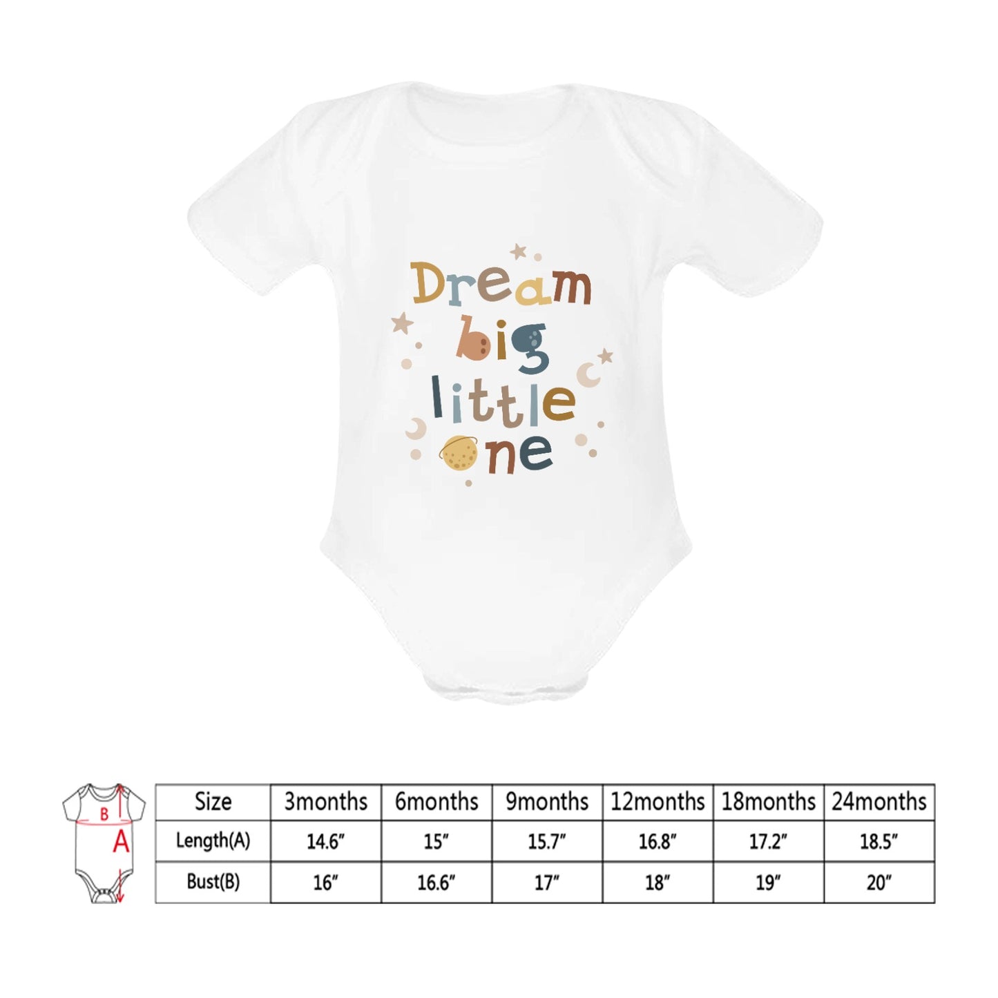 Organic Short Sleeve Baby Bodysuit Dream Big Neutral