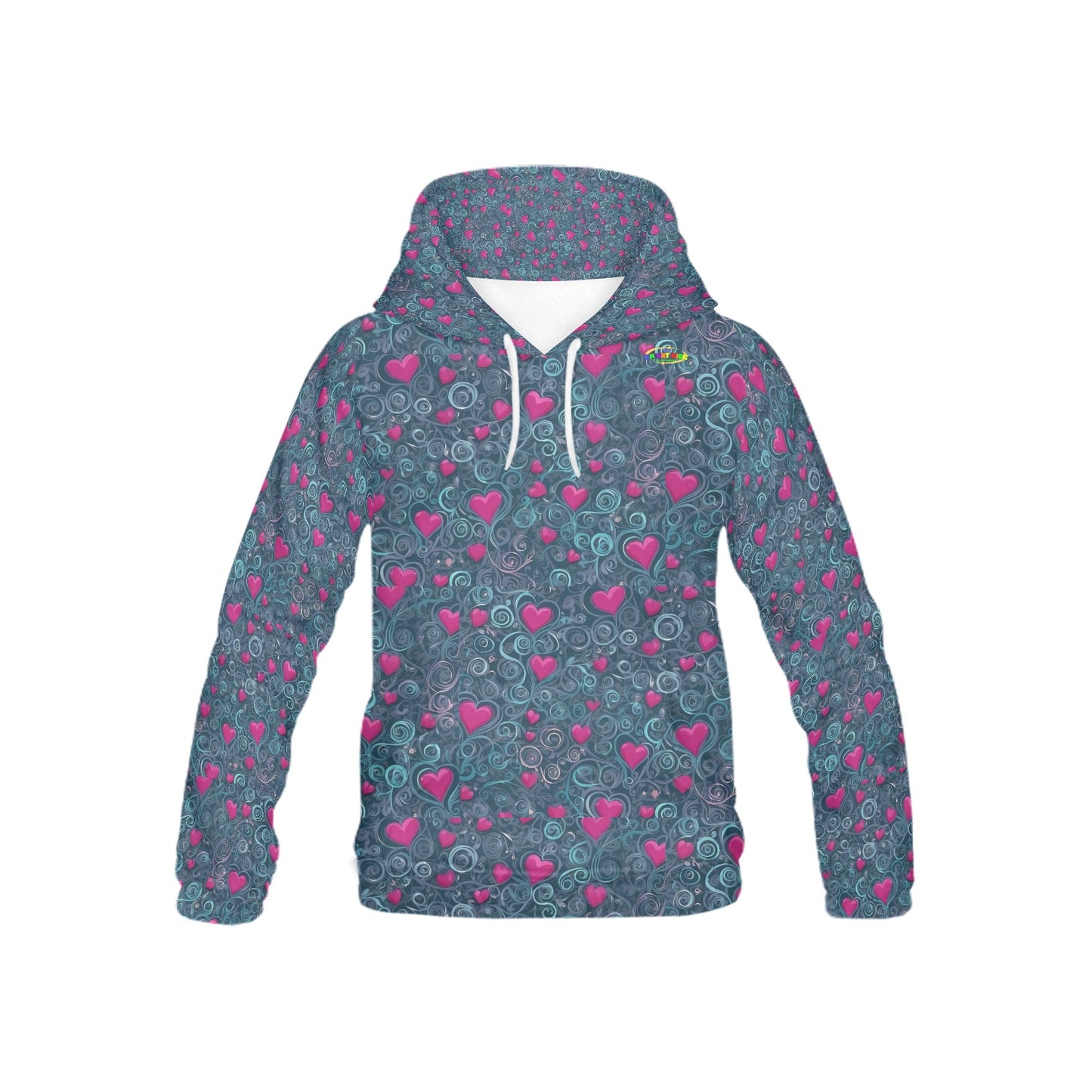 Beautiful Dark Heart Grey and Pink Heart Pattern Children's Hoodie-My Bright Side Clothing