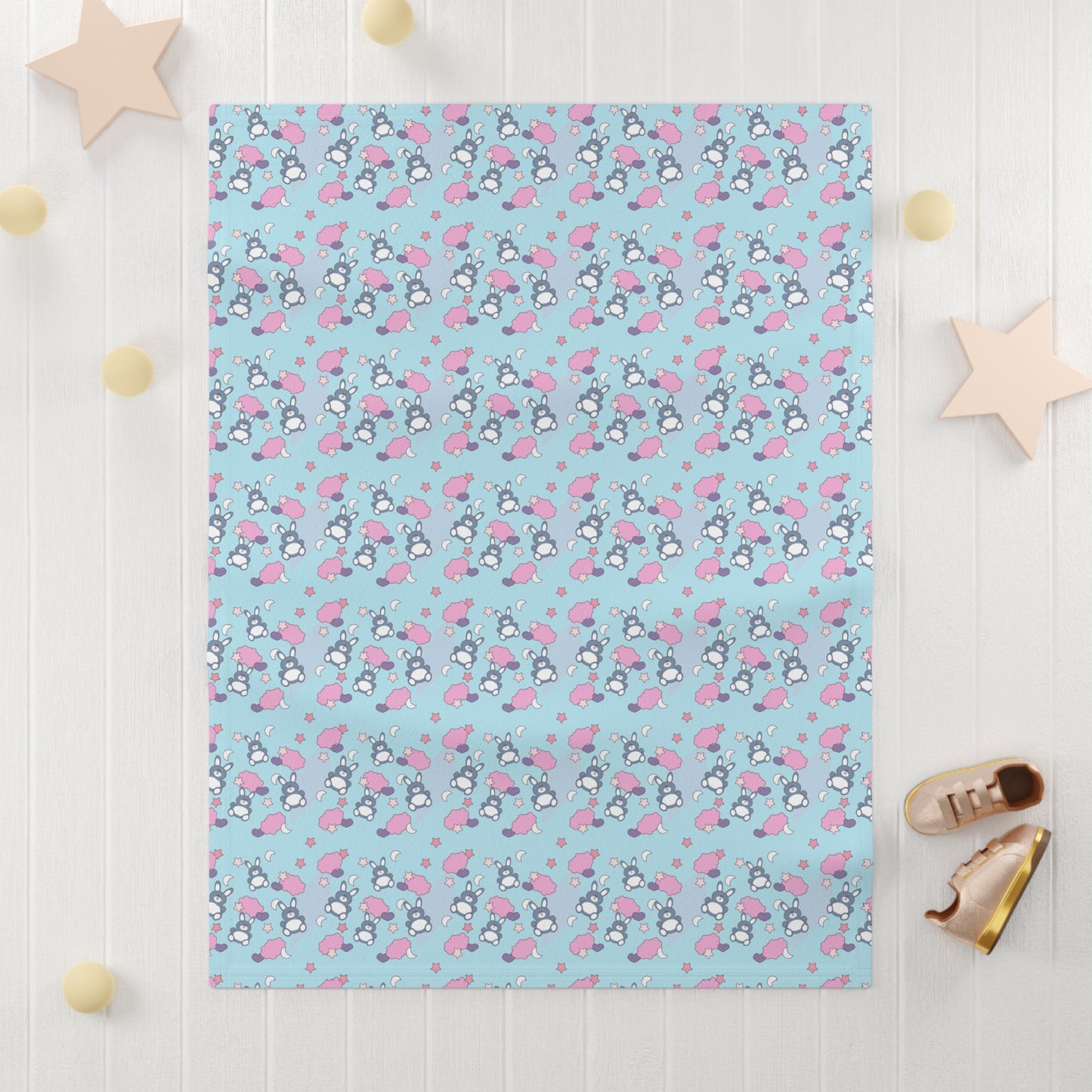 Cute Pastel Blue Pink Baby Bunnies Pattern Soft Fleece Baby Blanket--My Bright Side Clothing