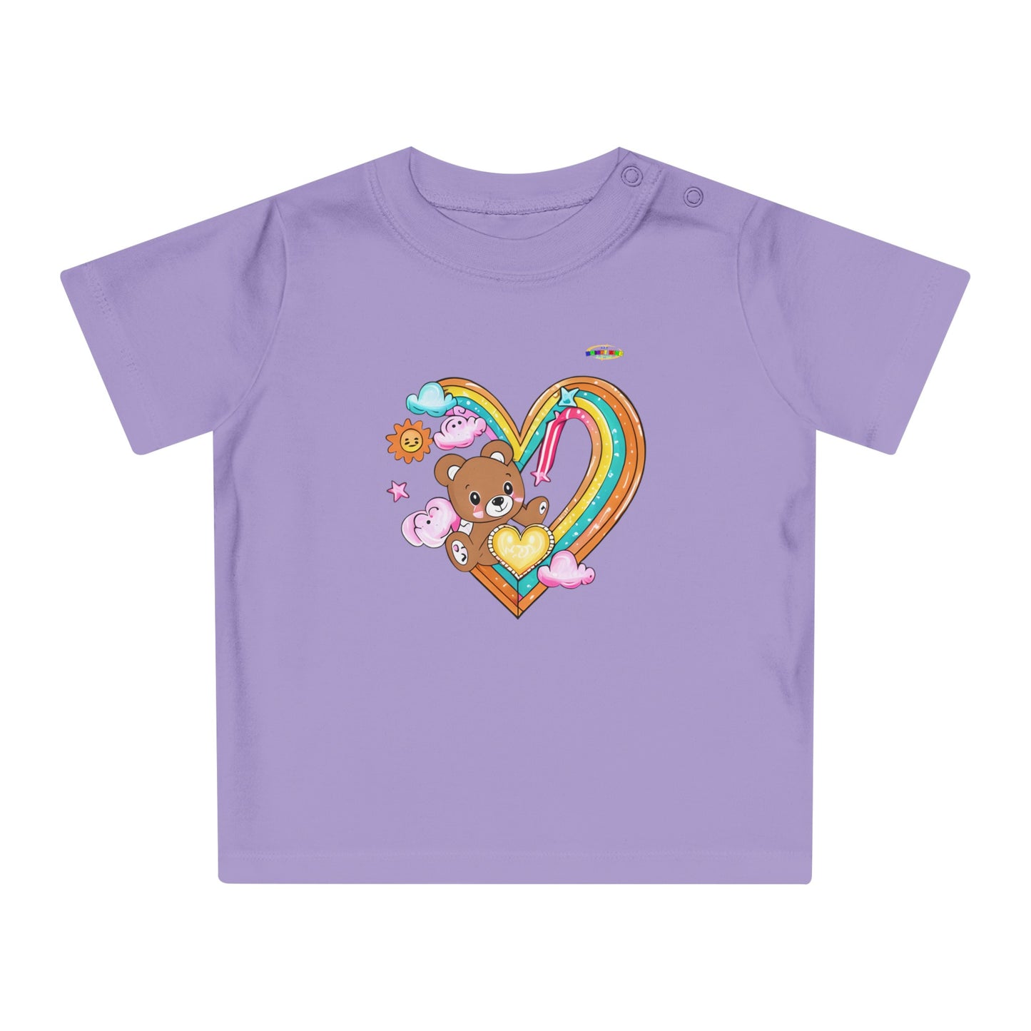 Cute Rainbow Heart Teddy Bear Graphic Baby T-Shirt-mybrigtsideclothing.com