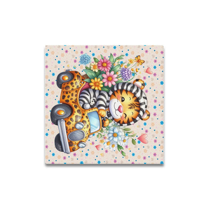 Cute colourful Flower Baby Tiger in a toy car graphic Canvas Print 16"x16"-My Bight Side Clothing