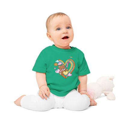 Cute Rainbow Heart Teddy Bear Graphic Baby T-Shirt-mybrigtsideclothing.com