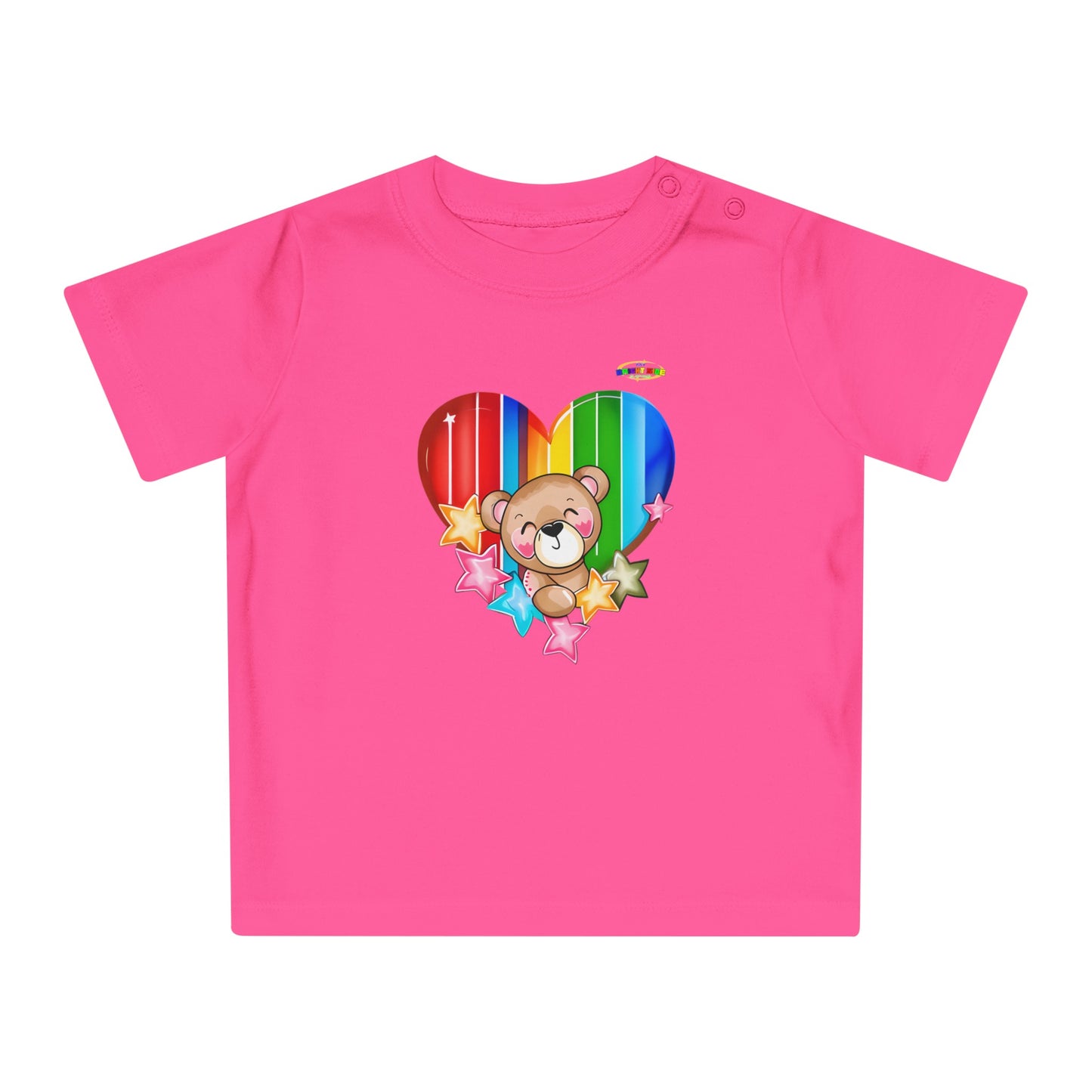 Cute Bright Love Rainbow Heart Teddy Bear Graphic Baby T-Shirt-mybrigtsideclothing.com