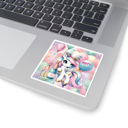 Happy New Year Pastel Unicorn Kiss-Cut Sticker-My Bright Side Clothing