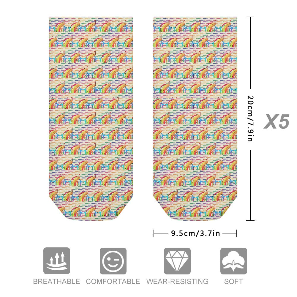 Groovy Rainbow stripes Pattern Children's Comfortable Socks -5 Pairs -MyBrightSideClothing