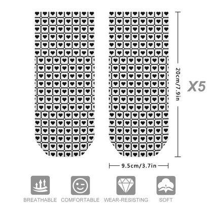 Black and white heart Pattern Children's Comfortable Socks -5 Pairs -MyBrightSideClothing