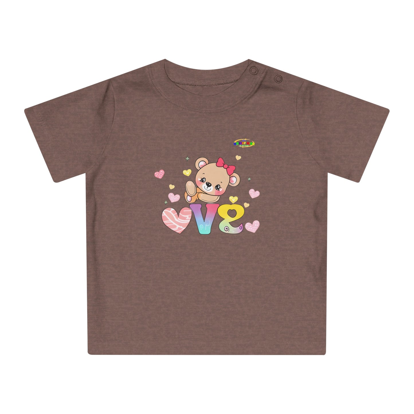 Cute Raining Love Rainbow Heart Teddy Bear Graphic Baby T-Shirt-mybrigtsideclothing.com