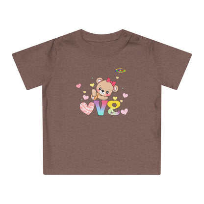 Cute Raining Love Rainbow Heart Teddy Bear Graphic Baby T-Shirt-mybrigtsideclothing.com