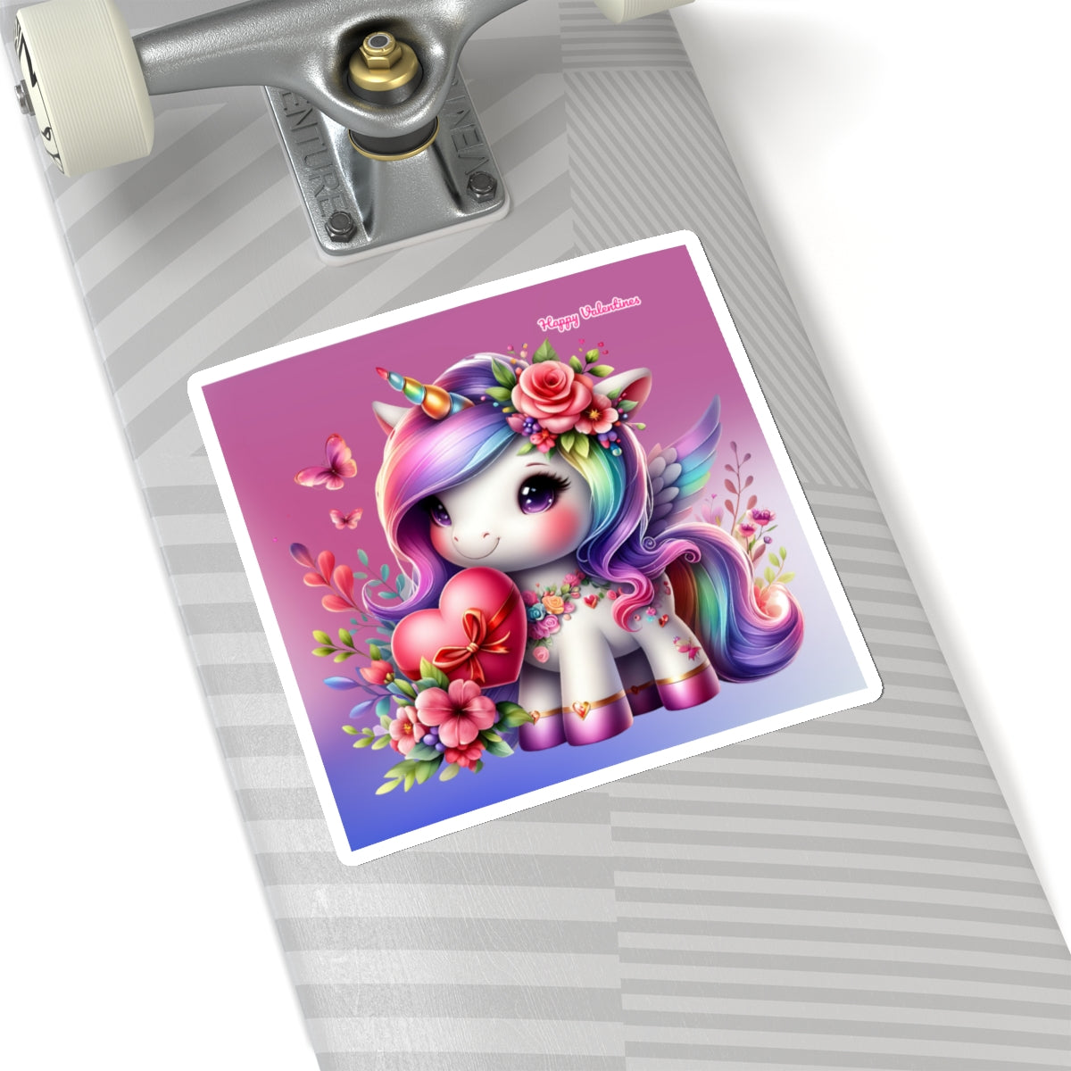 Cute Happy Valentines Rainbow Unicorn Kiss-Cut Sticker-My Bight Side Clothing