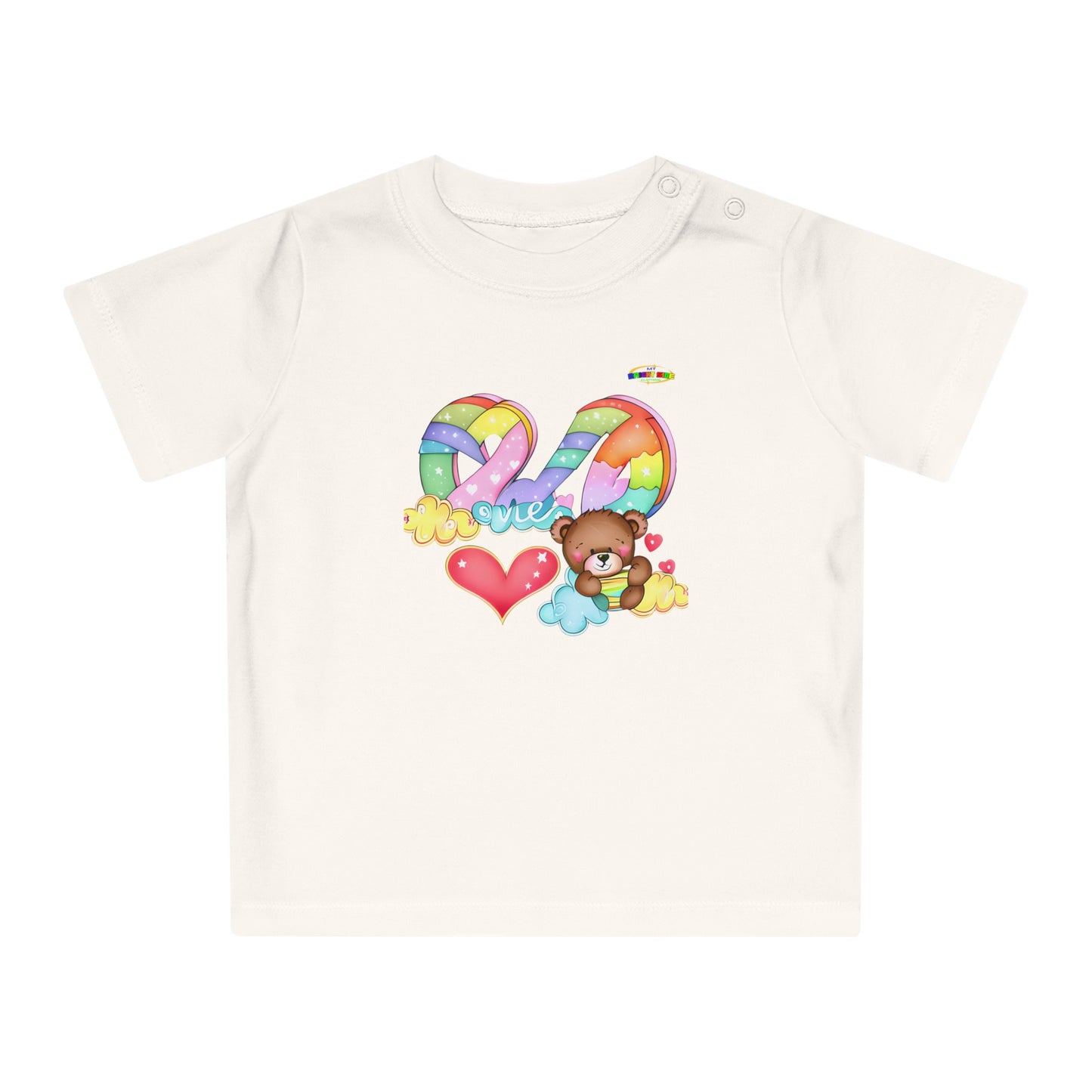 Cute Rainbow Heart Teddy Bear Graphic Baby T-Shirt-mybrightsideclothing.com