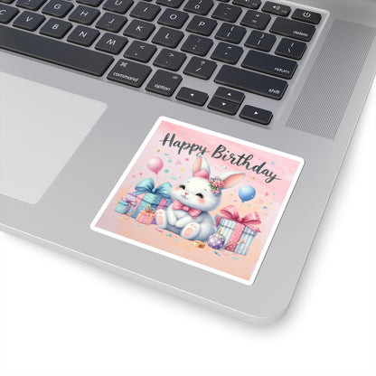 Cute Bunny Happy Birthday Kiss-Cut Sticker-My Bright Side Clothing