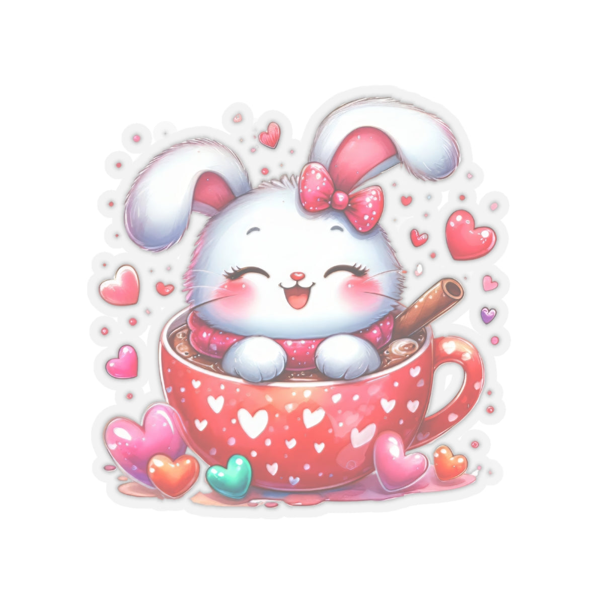 Cute and Sweet Little Love Bunny Valentines -Kiss-Cut Sticker-My Bright Side Clothing