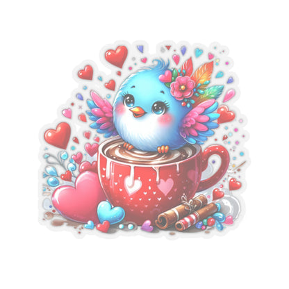 Cute and Sweet Little Cup of Love Blue Bird Valentines -Kiss-Cut Sticker-My Bright Side Clothing