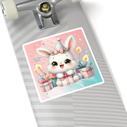 Cute Bunny Happy Birthday Kiss-Cut Sticker-My Bright Side Clothing