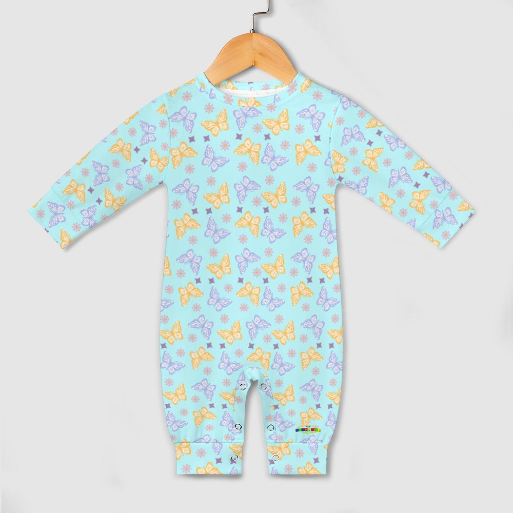 Cute Pastel Blue, Purple and Yellow Butterfly Pattern Baby Romper-My Bright Side Clothing