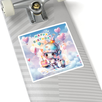 Cute little Robot Happy Birthday Kiss-Cut Sticker-My Bright Side Clothing