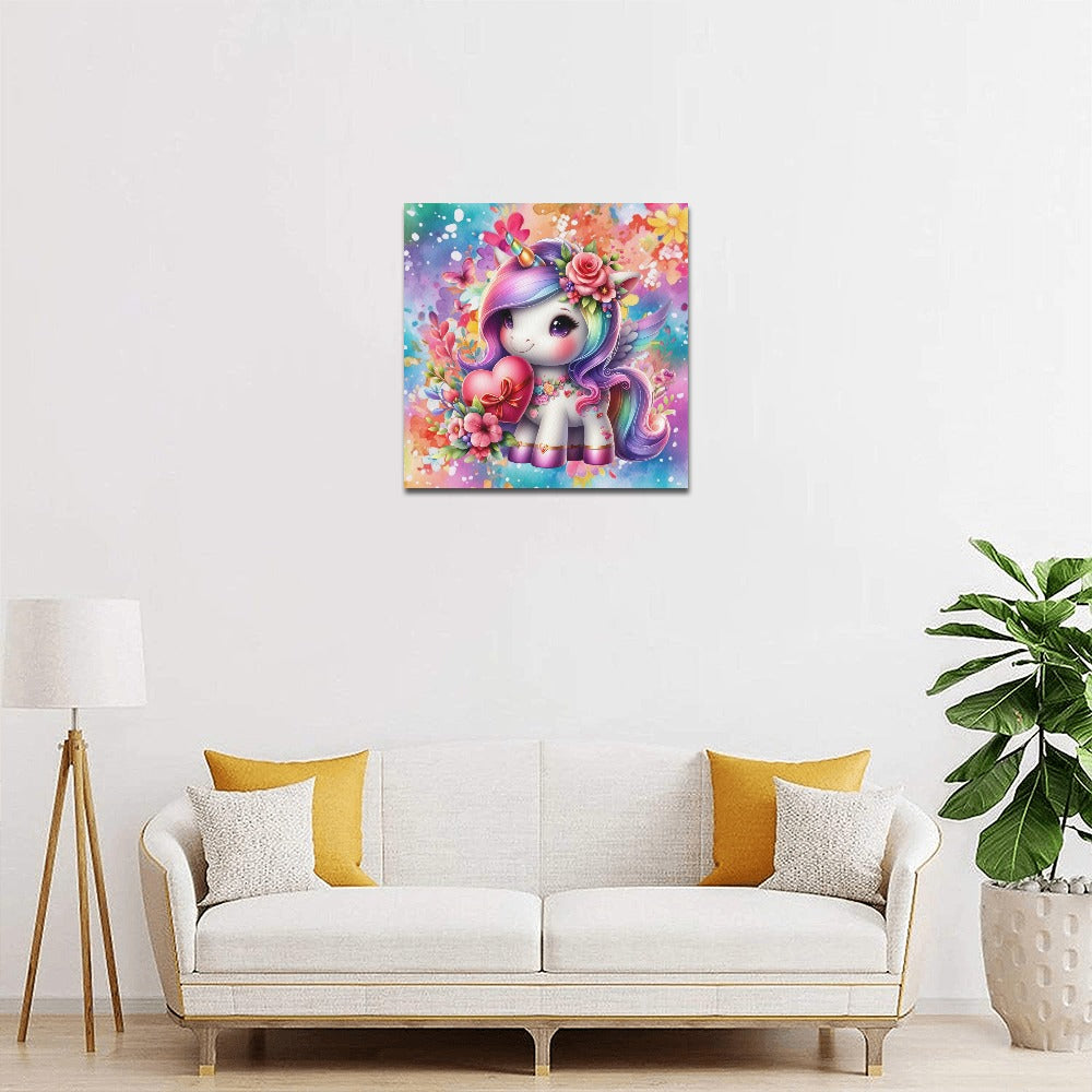 Magical colourful Rainbow Heart Unicorn Canvas Print 16"x16"-My Bight Side Clothing