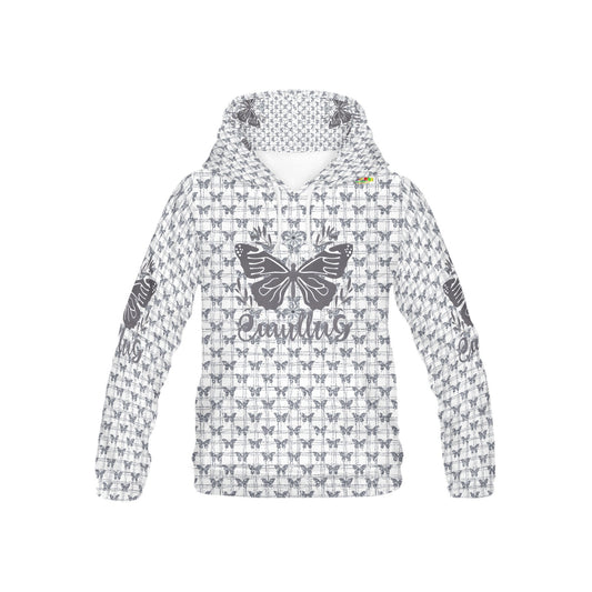 Beautiful Grey Butterfly Graphic and Pattern Children's Hoodie-My Bright Side Clothing