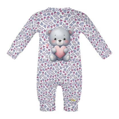 Cute Heart Pattern and Bear Graphic Holding a Heart Baby Romper-My Bright Side Clothing