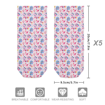 Cute Pastel Love Owls Pattern Children's Comfortable Socks -5 Pairs -MyBrightSideClothing