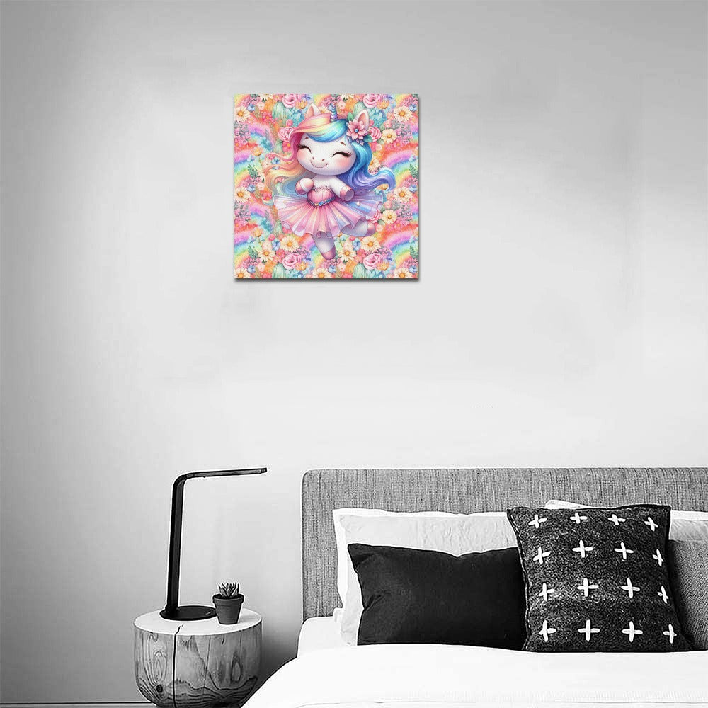 Cute colourful Flower Rainbow Baby Ballerina Unicorn graphic Canvas Print 16"x16"-My Bight Side Clothing