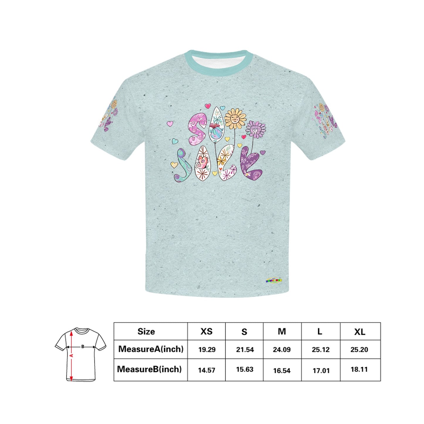 Beautiful Soft Teal Flower and Butterfly Pattern and Graphic-Children's T-shirt My Bright Side Clothing