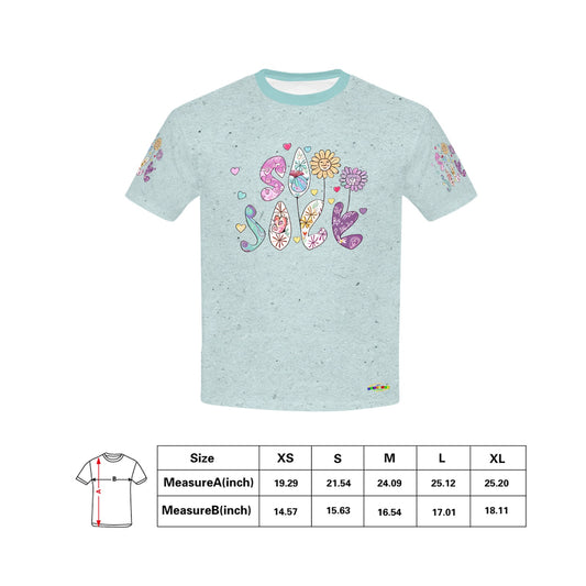 Beautiful Soft Teal Flower and Butterfly Pattern and Graphic-Children's T-shirt My Bright Side Clothing