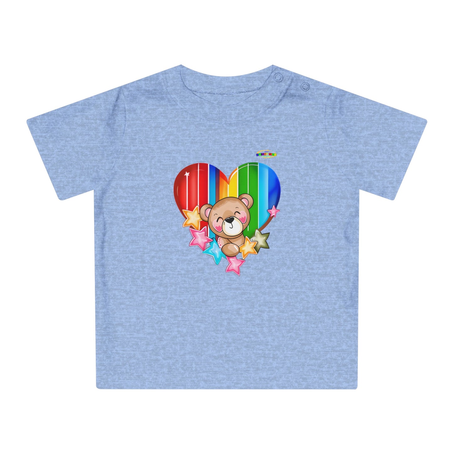 Cute Bright Love Rainbow Heart Teddy Bear Graphic Baby T-Shirt-mybrigtsideclothing.com