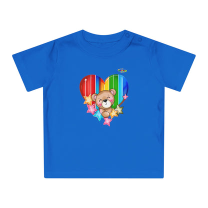 Cute Bright Love Rainbow Heart Teddy Bear Graphic Baby T-Shirt-mybrigtsideclothing.com