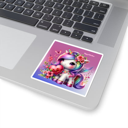 Cute Happy Valentines Rainbow Unicorn Kiss-Cut Sticker-My Bight Side Clothing