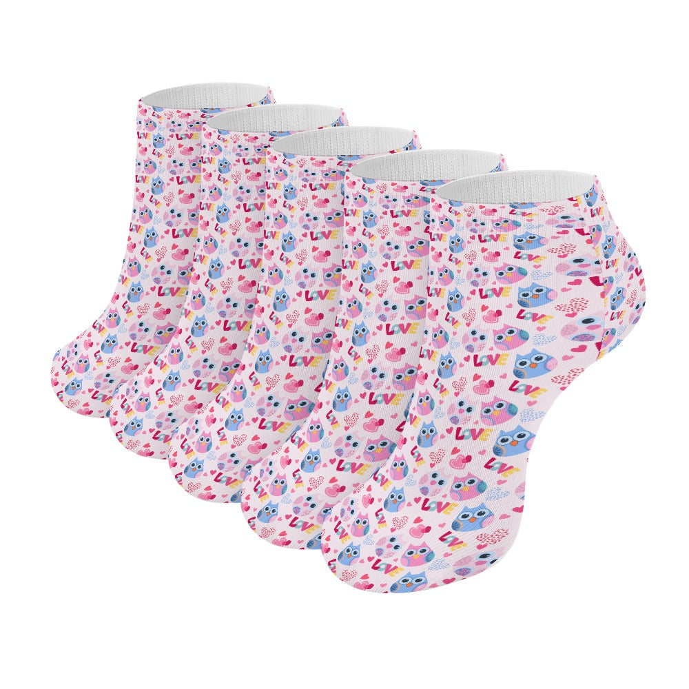 Cute Pastel Love Owls Pattern Children's Comfortable Socks -5 Pairs -MyBrightSideClothing