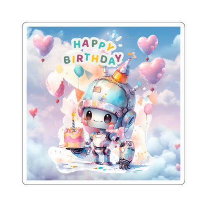 Cute little Robot Happy Birthday Kiss-Cut Sticker-My Bright Side Clothing