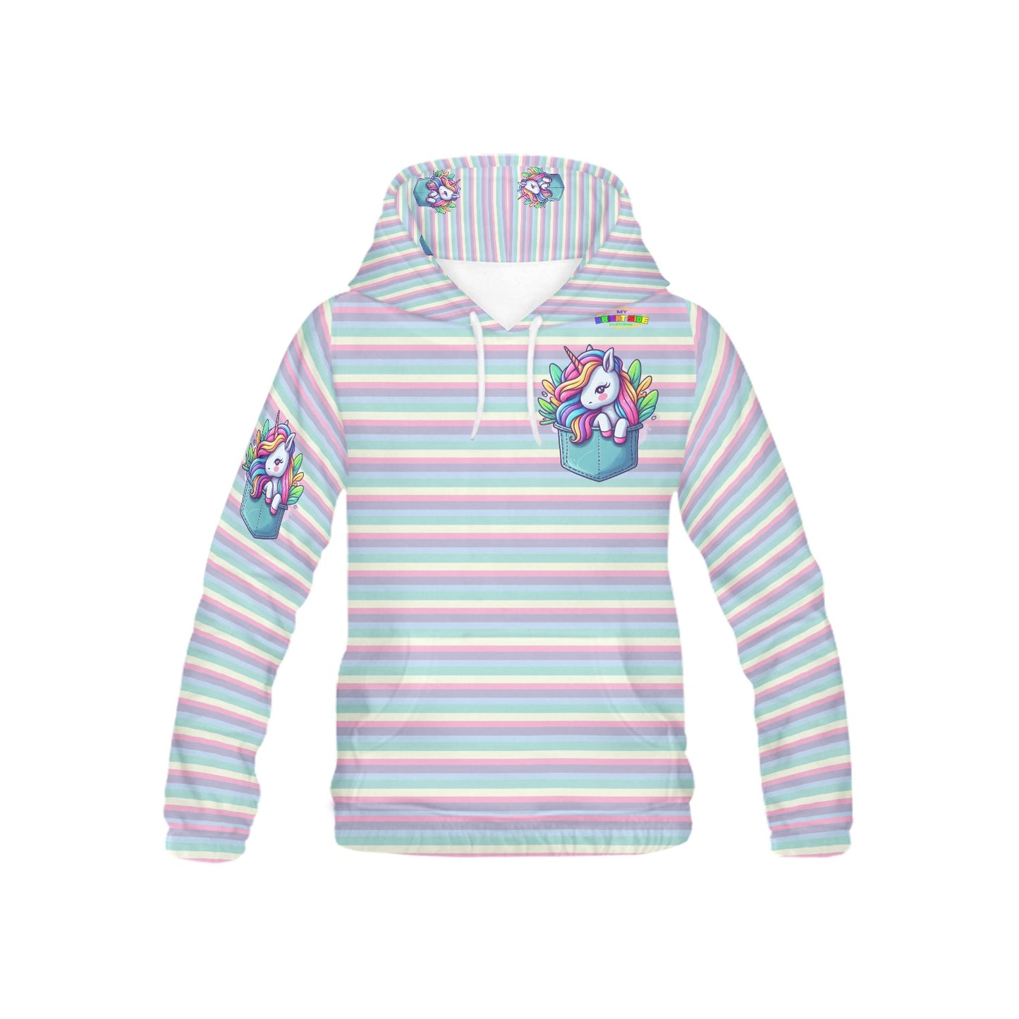 Beautiful Rainbow Stripe Pocket Unicorn Children's Hoodie--My Bright Side Clothing