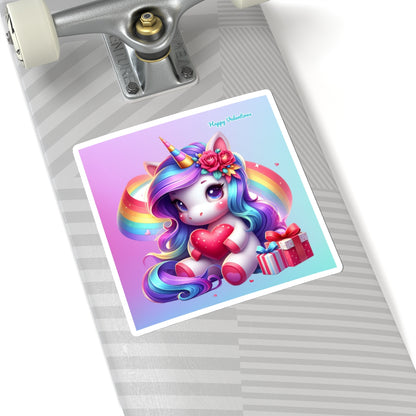 Cute Happy Valentines Rainbow Unicorn Kiss-Cut Sticker-My Bight Side Clothing