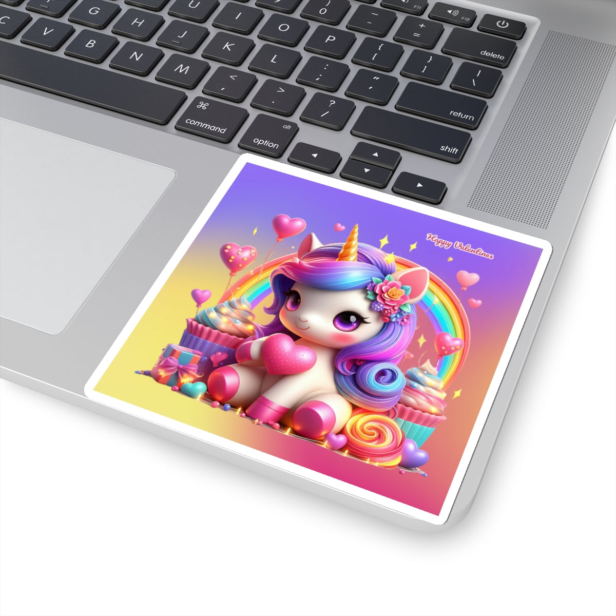 Cute Happy Valentines Rainbow Unicorn Kiss-Cut Sticker-My Bight Side Clothing