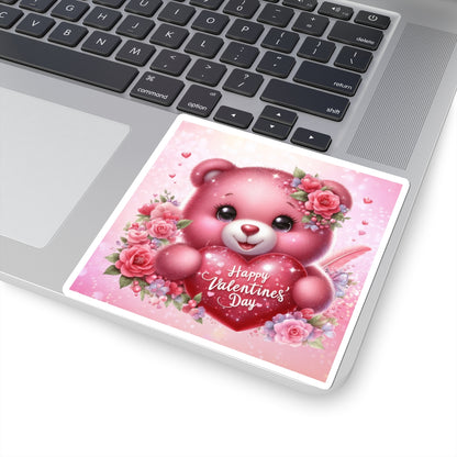 Cute Pink Teddy Bear Valentines Kiss-Cut Sticker-My Bright Side Clothing