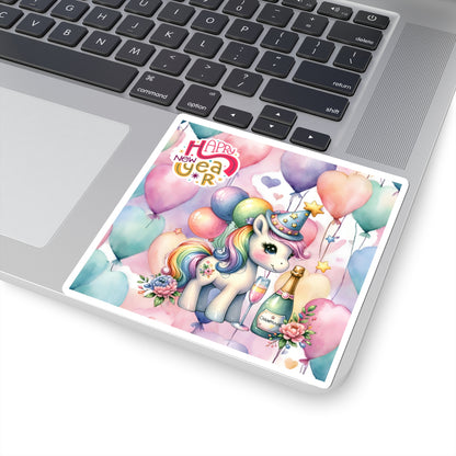 Happy New Year Pastel Unicorn Kiss-Cut Sticker-My Bright Side Clothing