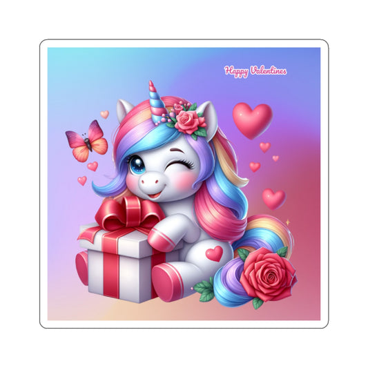 Cute Happy Valentines Rainbow Unicorn Kiss-Cut Sticker-My Bight Side Clothing