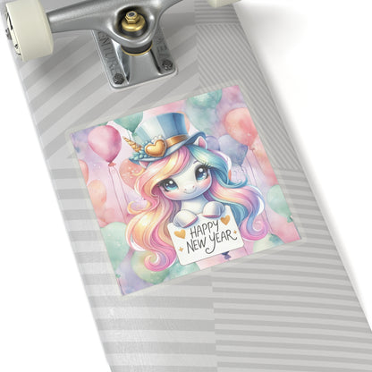 Happy New Year Pastel Unicorn Kiss-Cut Sticker-My Bright Side Clothing