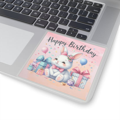 Cute Bunny Happy Birthday Kiss-Cut Sticker-My Bright Side Clothing