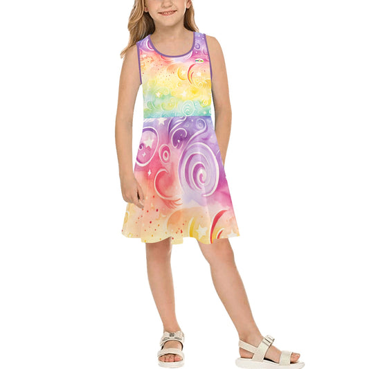 Beautiful Rainbow Pastel Swirls Children's Sleeveless Sundress  -My Bright Side Clothing