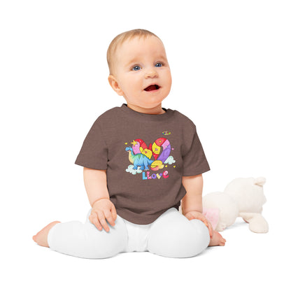 Cute Rainbow Heart Dino Graphic Baby T-Shirt-mybrigtsideclothing.com