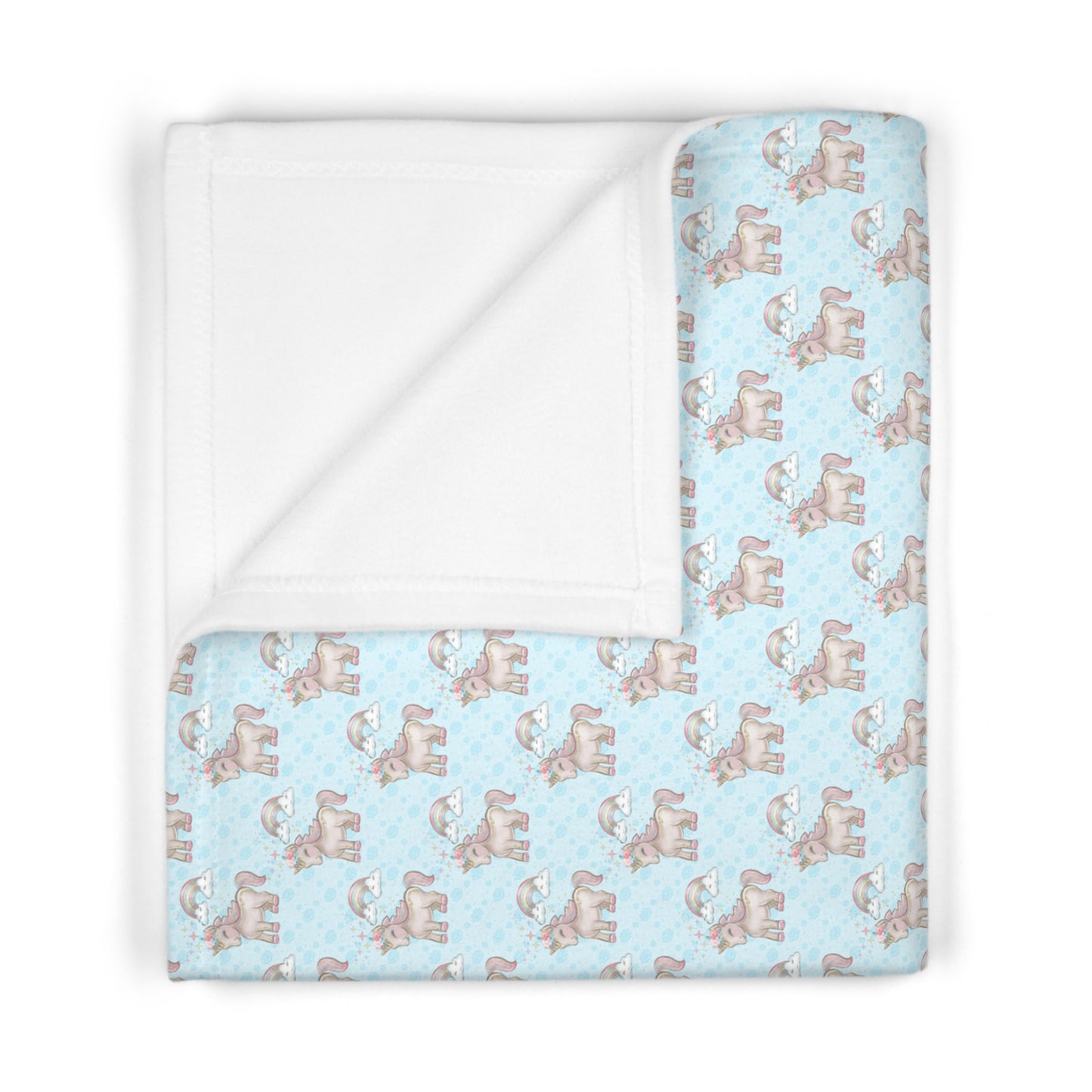 Pastel Blue Rainbow Unicorn Pattern Soft Fleece Baby Blanket-MyBrightSideClothing