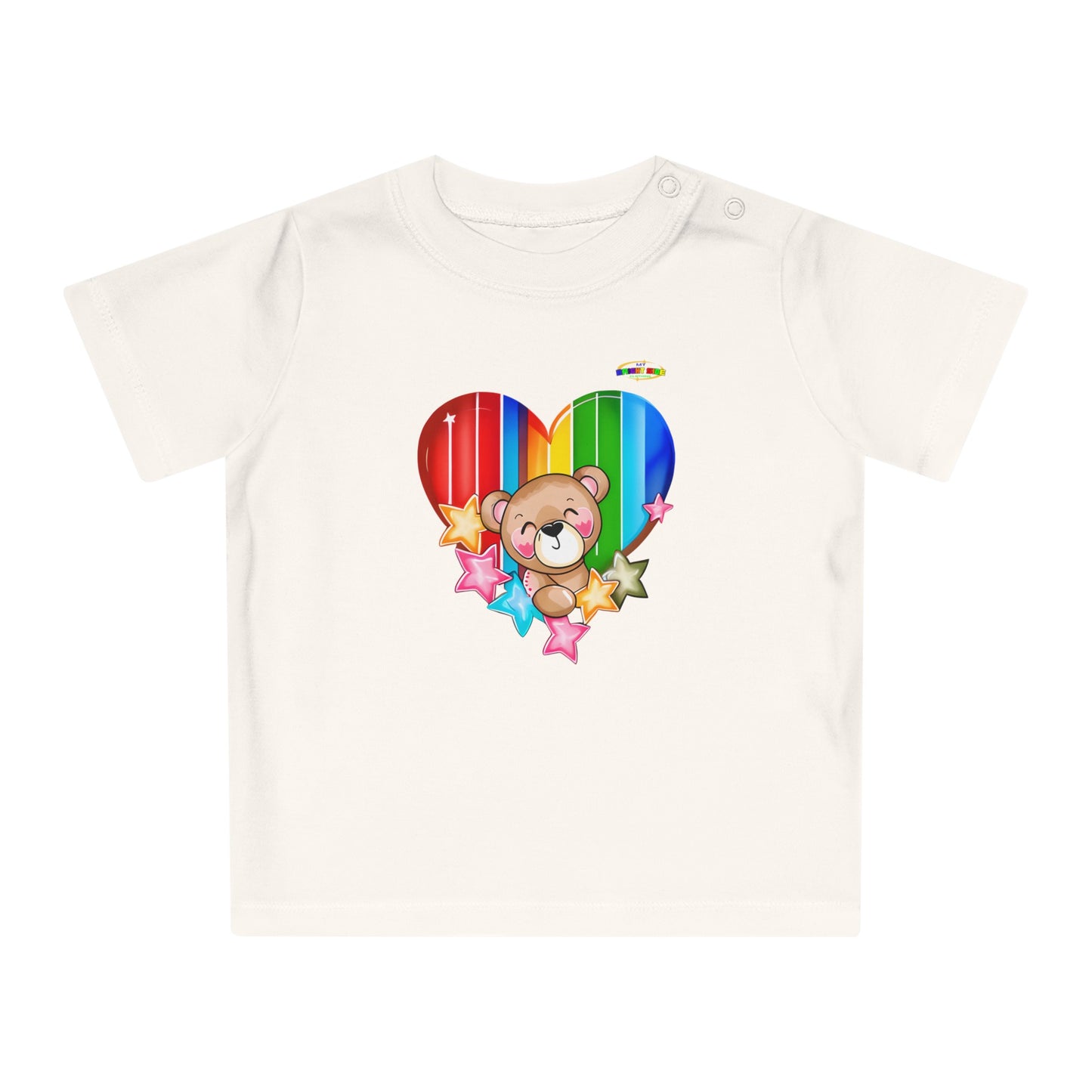 Cute Bright Love Rainbow Heart Teddy Bear Graphic Baby T-Shirt-mybrigtsideclothing.com