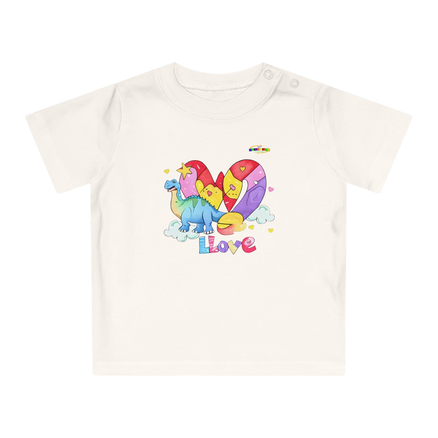 Cute Rainbow Heart Dino Graphic Baby T-Shirt-mybrigtsideclothing.com