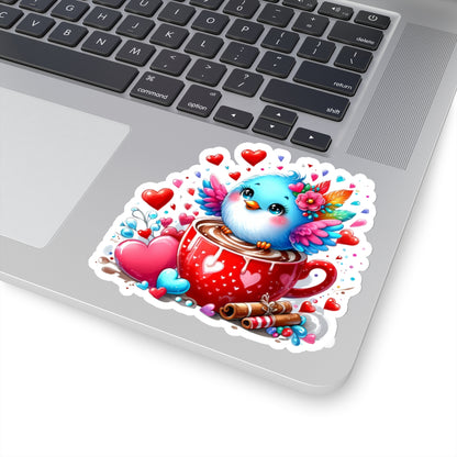 Cute and Sweet Little Cup of Love Blue Bird Valentines -Kiss-Cut Sticker-My Bright Side Clothing