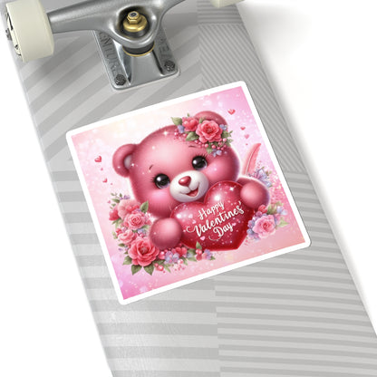 Cute Pink Teddy Bear Valentines Kiss-Cut Sticker-My Bright Side Clothing