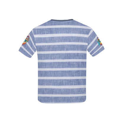 Blue Retro Stripped Pattern and logo Children's T-Shirt-My Bright Side Clothing