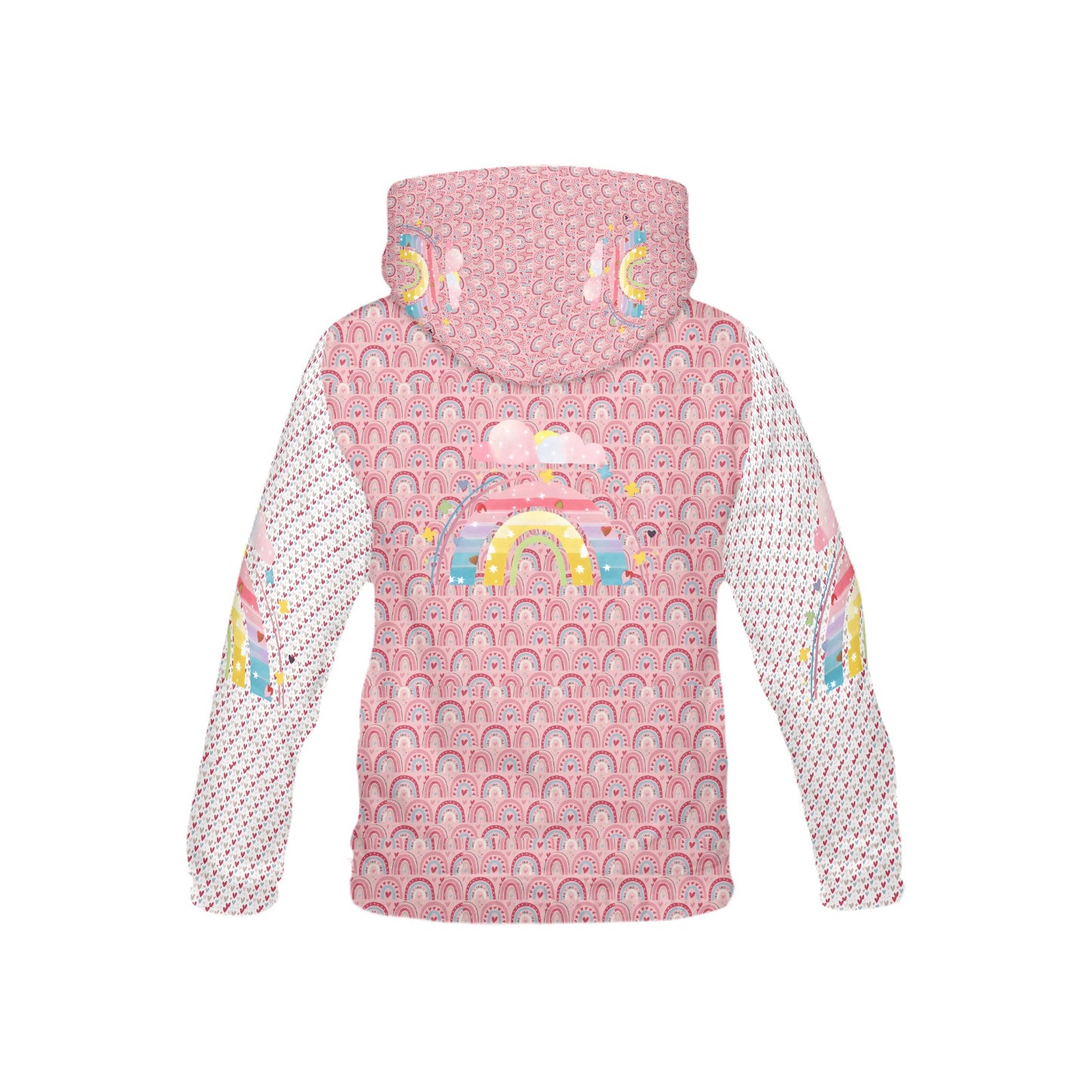 Beautiful Pastel Rainbow Graphic and Heart Pattern Children's Hoodie-My Bright Side Clothing